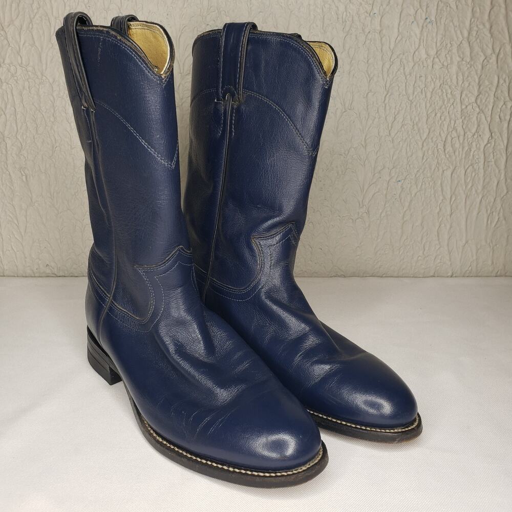 JUSTIN Blue Leather Roper Cowboy Boots Womens Size 6.5 B Vintage L3744 Made USA - Picture 14 of 14